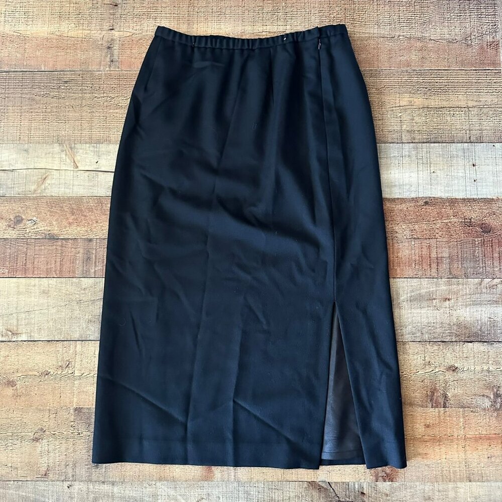 Pendleton Black Wool Midi Skirt With Side Slit Womens Size 16